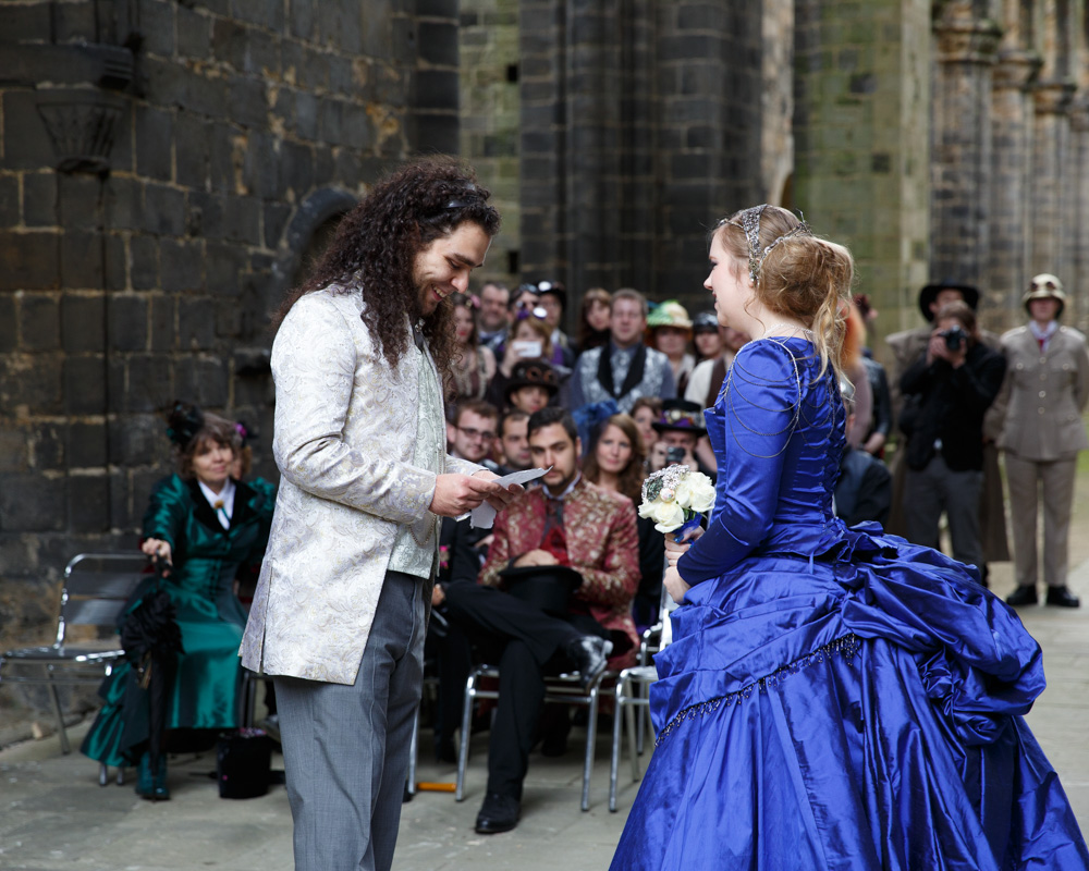 Steampunk theme wedding at Kirkstall Abbey